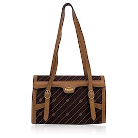 Gucci-Sac à épaule en toile GG marron vintage avec logo en cuir tan-Marron