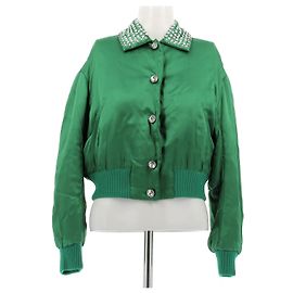 Jaqueta Bomber Miu Miu de Cetim Verde com Colar de Strass Verde