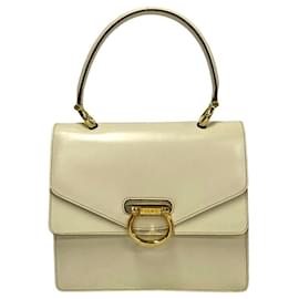 Céline-Sac à main en cuir avec logo Celine Gancini-Blanc