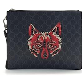 Gucci-Gucci Supreme Wolf Clutch-Grey