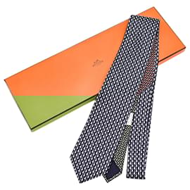 Hermès-Hermes Navy Silk Cravat-Navy blue