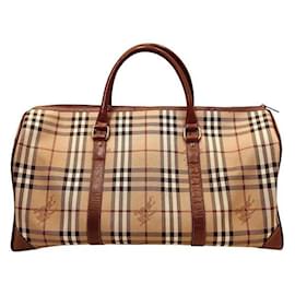 Burberry-Sac Boston Burberry Nova Check Beige et Marron-Marron,Beige