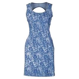 Blumarine-Beautiful Blumarine dress from the BLUGIRL FOLIES line in light blue denim with arabesque flowers-Light blue