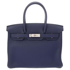 Hermès-Sac à main Hermes Birkin 30 Bleu Ankle C Stamp-Bleu