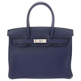 Hermès-Sac à main Hermes Birkin 30 Bleu Ankle C Stamp-Bleu