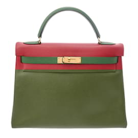 Hermès-Sac à main bicolore Hermes Kelly 32-Rouge,Vert