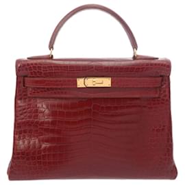 Hermès-Sac à main Hermes Kelly 32 en Rouge H-Rouge