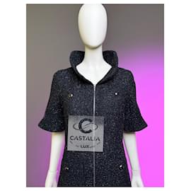Chanel-Globalization Black Shimmer Tweed Jacket Dress 40 FR-Black