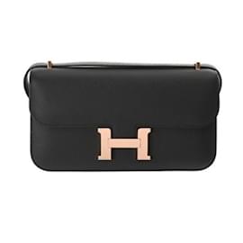 Hermès-Sac à épaule Hermes Constance Elan Miroir Noir-Noir