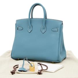Hermès-Sac à main Hermes Birkin 25 en Jean Bleu-Bleu
