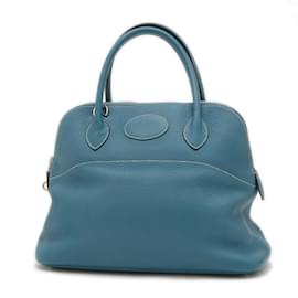 Hermès-Sac à main Hermes Bolide 31 en Jean Bleu-Bleu
