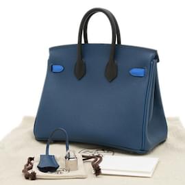 Hermès-Sac à main Hermes Birkin 25-Noir,Bleu,Bleu foncé