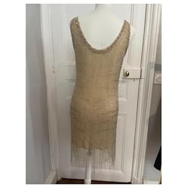 Roberto Cavalli-Gold Charleston Dress-Beige