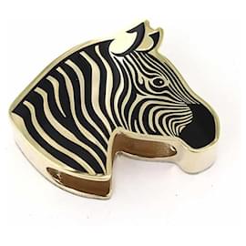 Hermès-Anneau de foulard Hermes Zebra Noir-Noir,Doré