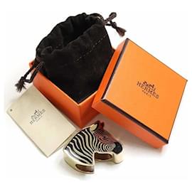 Hermès-Anneau de foulard Hermes Zebra Noir-Noir,Doré