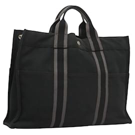 Hermès-HERMES Fourre Tout MM Sac à Main Toile Noir Argent Auth ti3098-Noir,Argenté