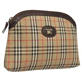 Autre Marque-Burberrys Nova Check Clutch Bag Canvas Beige Silver Auth ti3090-Silvery,Beige