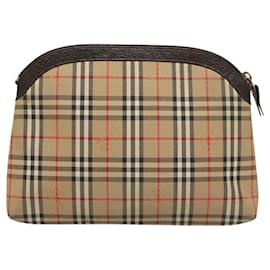 Autre Marque-Burberrys Nova Check Clutch Bag Canvas Beige Silver Auth ti3090-Silvery,Beige