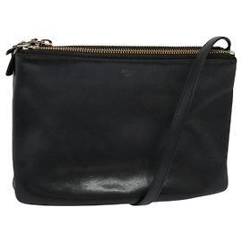 Céline Bolsa de ombro CELINE Trio em couro preto e dourado Auth 125093 Preto Dourado