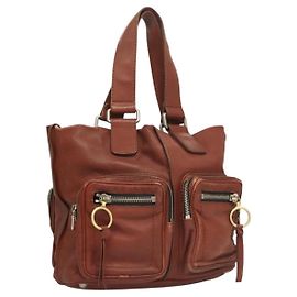 Chloé Bolsa de mão de couro marrom Chloe Betty com detalhes em prata e ouro Auth BA1940 Marrom Prata Dourado