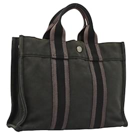 Hermès-HERMES Fourre Tout PM Sac à Main Toile Noir Argent Auth ti3082-Noir,Argenté