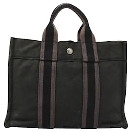Hermès-HERMES Fourre Tout PM Sac à Main Toile Noir Argent Auth ti3082-Noir,Argenté
