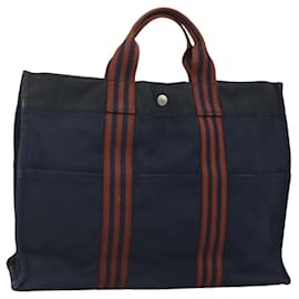 Hermès-HERMES Fourre Tout MM Sac à Main Toile Marine Auth 125007-Bleu Marine