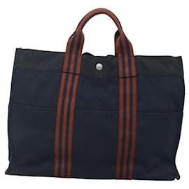 Hermès-HERMES Fourre Tout MM Sac à Main Toile Marine Auth 125007-Bleu Marine