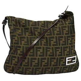 Fendi-Sac à bandoulière FENDI en toile Zucca marron noir Auth ar13544-Marron,Noir