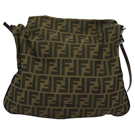 Fendi-Sac à bandoulière FENDI en toile Zucca marron noir Auth ar13544-Marron,Noir