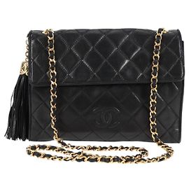 CHANEL Matelassé COCO Marca Borsa a Catena Pelle di Agnello Nera Oro CC Auth 122001 Nero D'oro