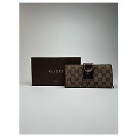 Vintage Gucci Monogram Leather wallet beige brown Brown