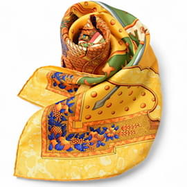 Hermès-Hermes Carre 90 Silk Twill Scarf-Yellow