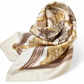Hermès-Hermes Carre 90 Silk Twill Scarf-White,Beige