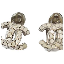 Pendientes Chanel Coco CC Clip Plata Blanco