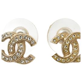 Chanel Mini CC Rhinestone Gold Stud Earrings Golden