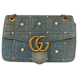 GUCCI MARMONT GG BOLSA DE FLAP EM DENIM PEROLADO Azul