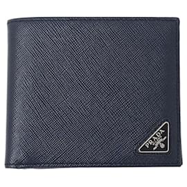 Prada-Prada Men's Bi-fold Wallet in Navy Saffiano Leather-Navy blue