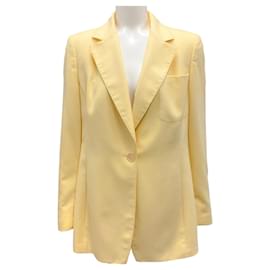 Akris-Akris Pale Yellow One Button Classic Cashmere Blazer-Yellow