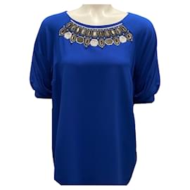 Etro-Etro Royal Blue Embellished Silk Top-Blue