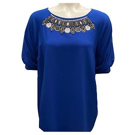 Top in seta blu reale decorato Etro Blu