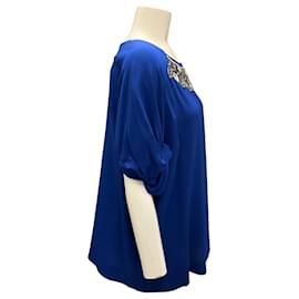 Etro-Etro Royal Blue Embellished Silk Top-Blue