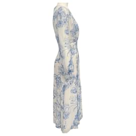 Oscar de la Renta-Oscar de la Renta White / Blue Floral Chiffon Dress-Blue