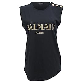Balmain-Balmain Button Detail Tank Top in Black Cotton-Black