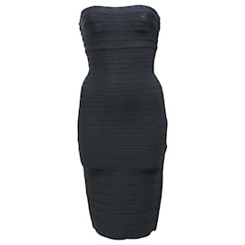 Herve Leger-Herve Leger Strapless Banded Pencil Mini Dress in Black Rayon-Black