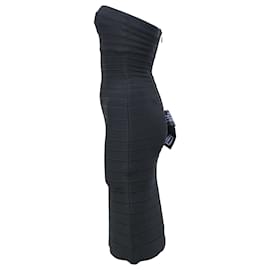 Herve Leger-Herve Leger Strapless Banded Pencil Mini Dress in Black Rayon-Black
