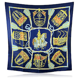 Hermès-Hermes Vintage Blue Silk Scarf Les Muserolles 1986 Vauzelles-Blue