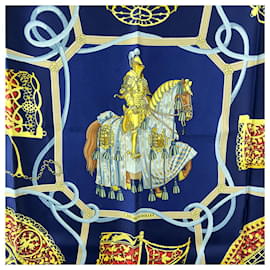 Hermès-Hermes Vintage Blue Silk Scarf Les Muserolles 1986 Vauzelles-Blue