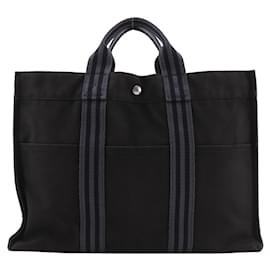 Hermès-Hermes Fourre Tout MM Cotton Canvas Tote Bag-Black