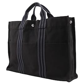 Hermès-Hermes Fourre Tout MM Cotton Canvas Tote Bag-Black
